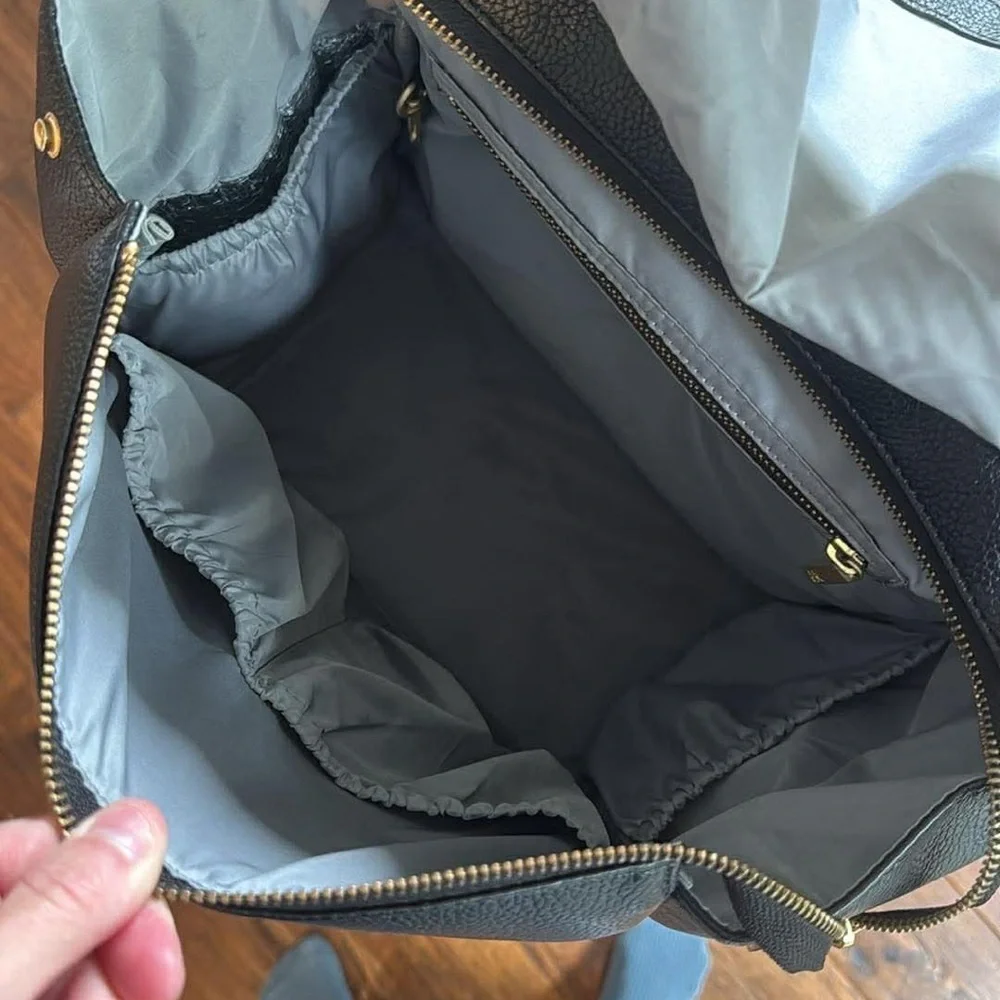 Freshly Picked Black Leather-Look Backpack Diaper Bag with Gold Accents
